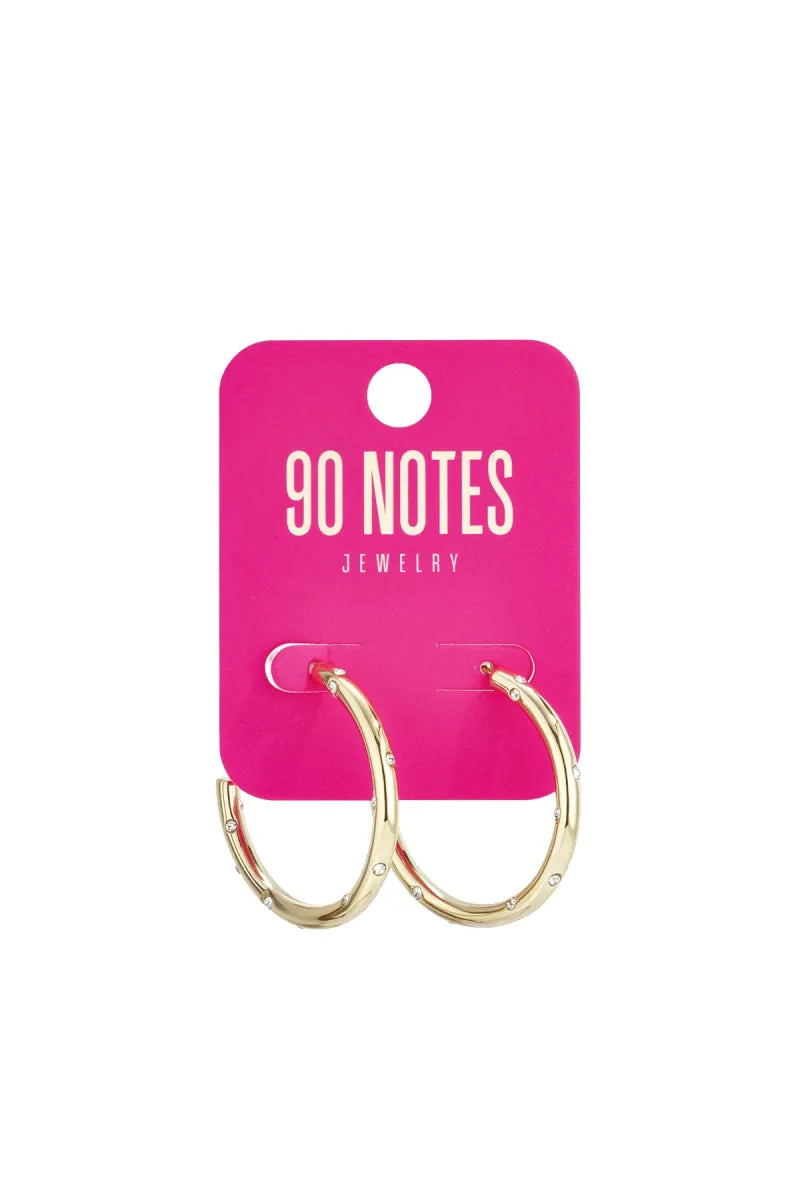  90 NOTES - strass hoops groot oorbellen - goud