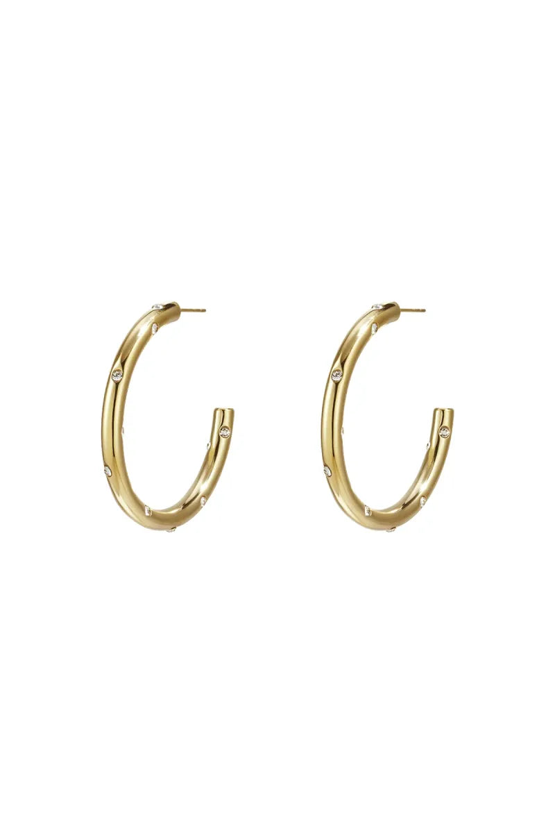  90 NOTES - strass hoops groot oorbellen - goud