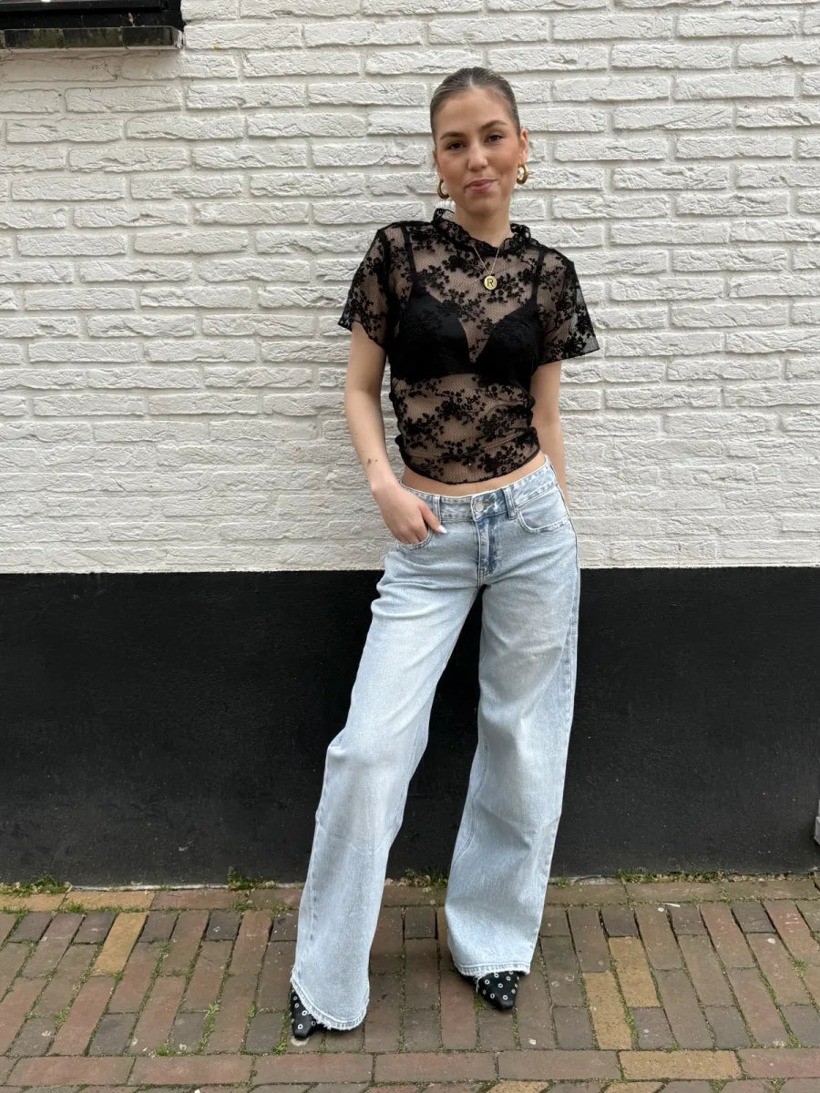  Low waist wide leg jeans 3910 - blauw