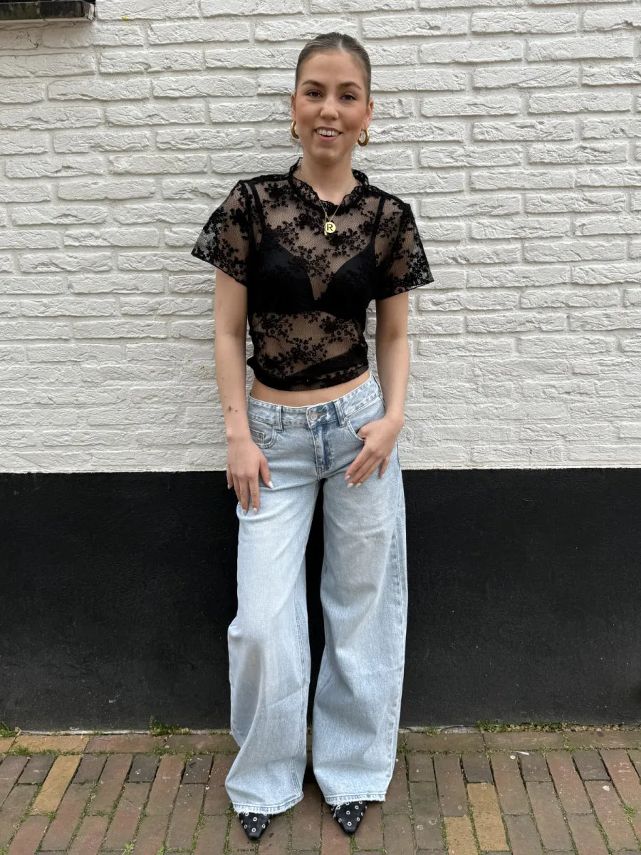  Low waist wide leg jeans 3910 - blauw