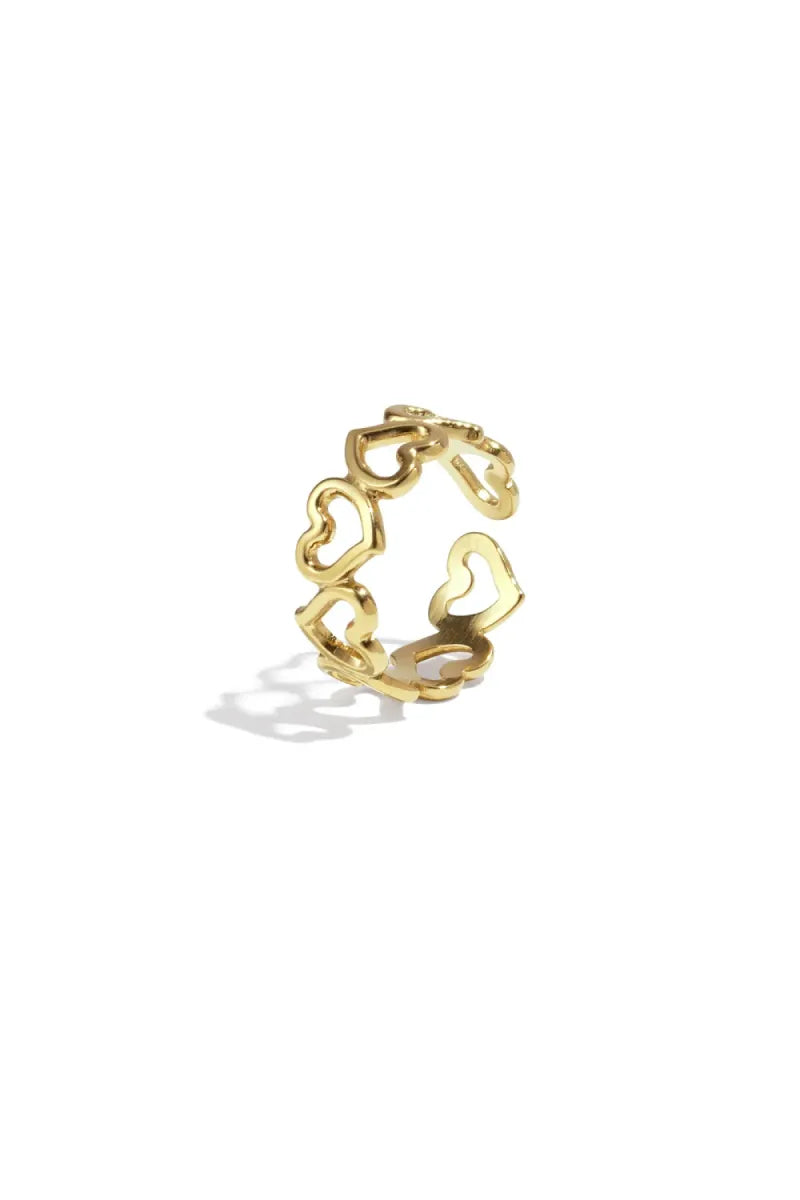  Kleine verbonden open hartjes ring - goud