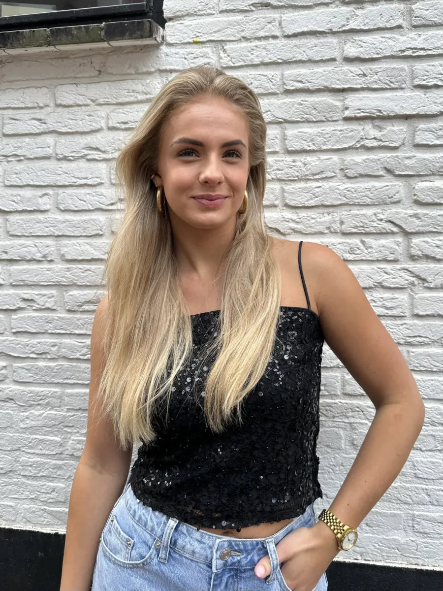  Pailletten topje Alice - zwart