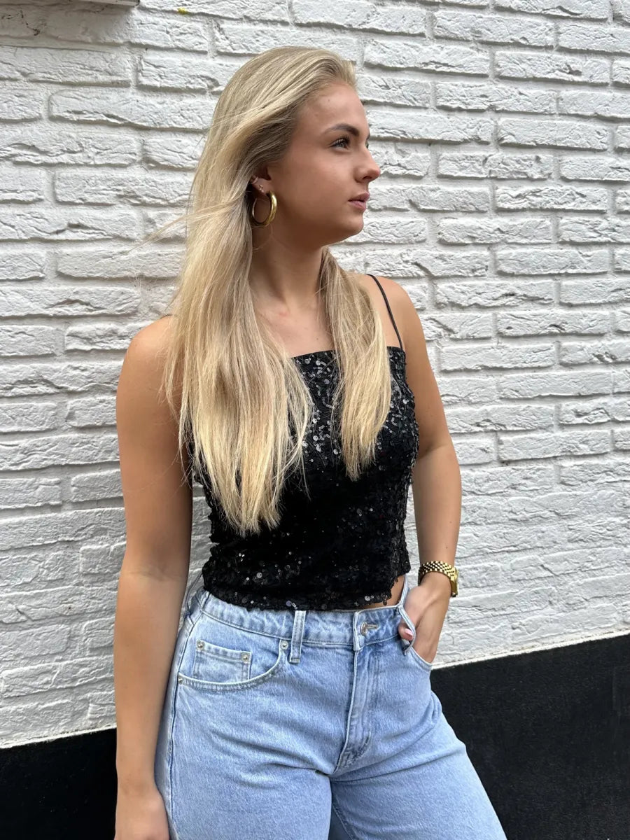  Pailletten topje Alice - zwart
