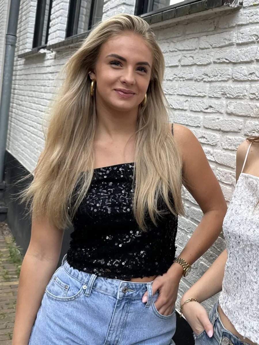  Pailletten topje Alice - zwart