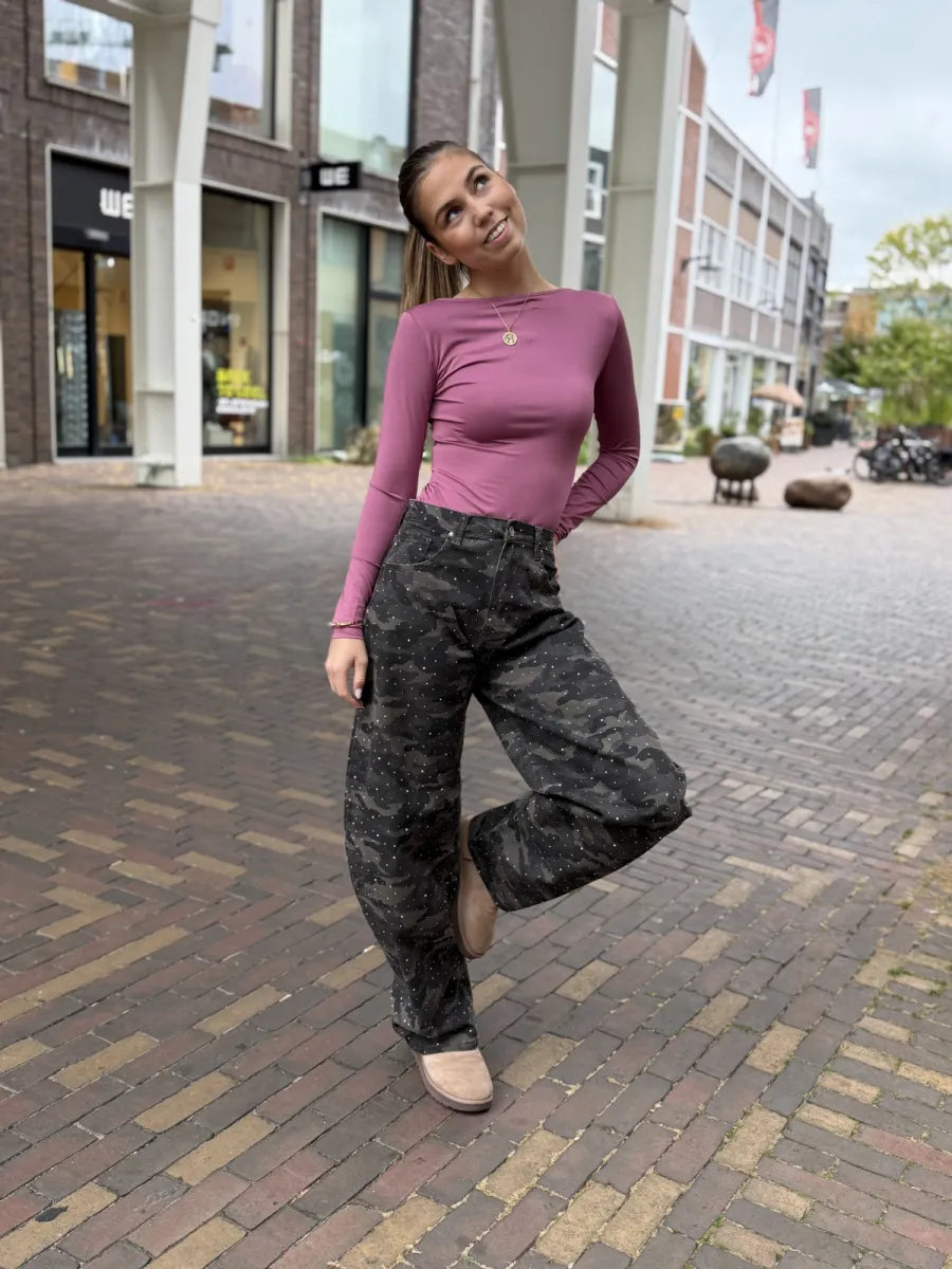  Army barrel jeans met strass 5168 - donkergrijs