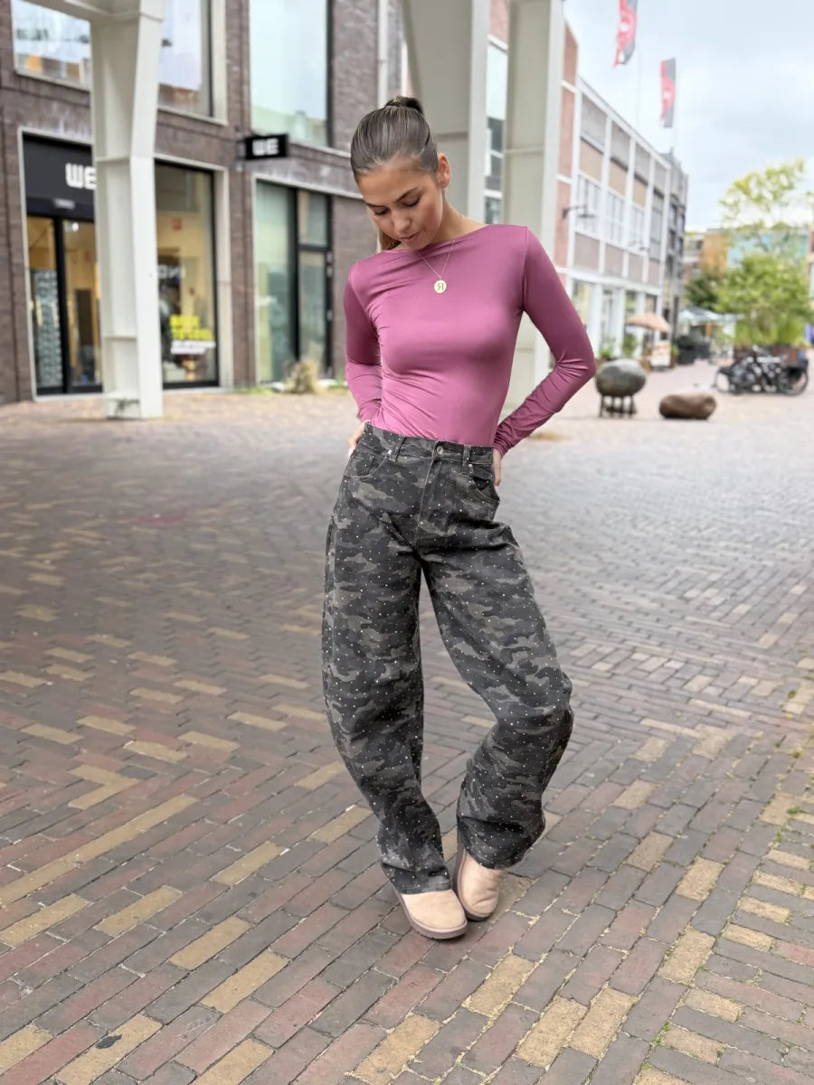  Army barrel jeans met strass 5168 - donkergrijs