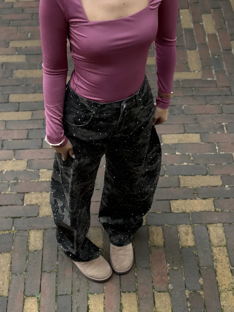  Army barrel jeans met strass 5168 - donkergrijs