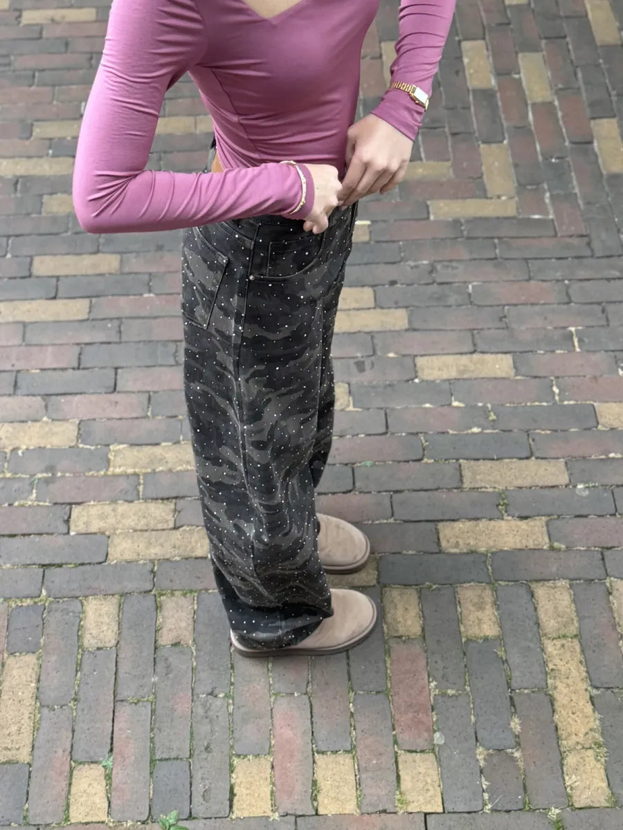  Army barrel jeans met strass 5168 - donkergrijs
