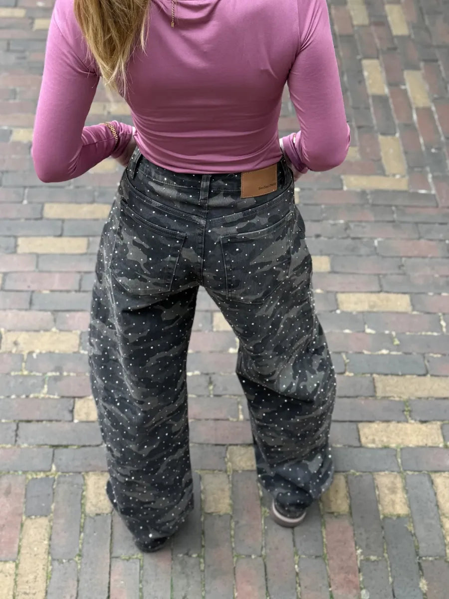  Army barrel jeans met strass 5168 - donkergrijs