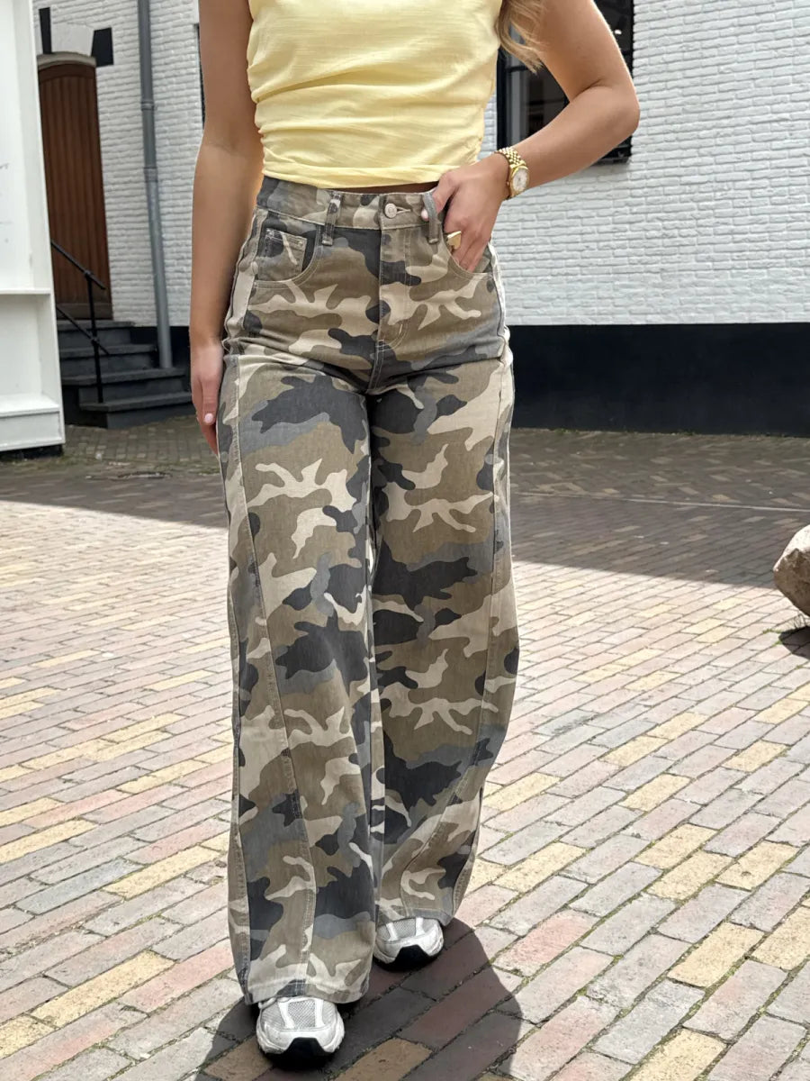  Army wide leg jeans - groen