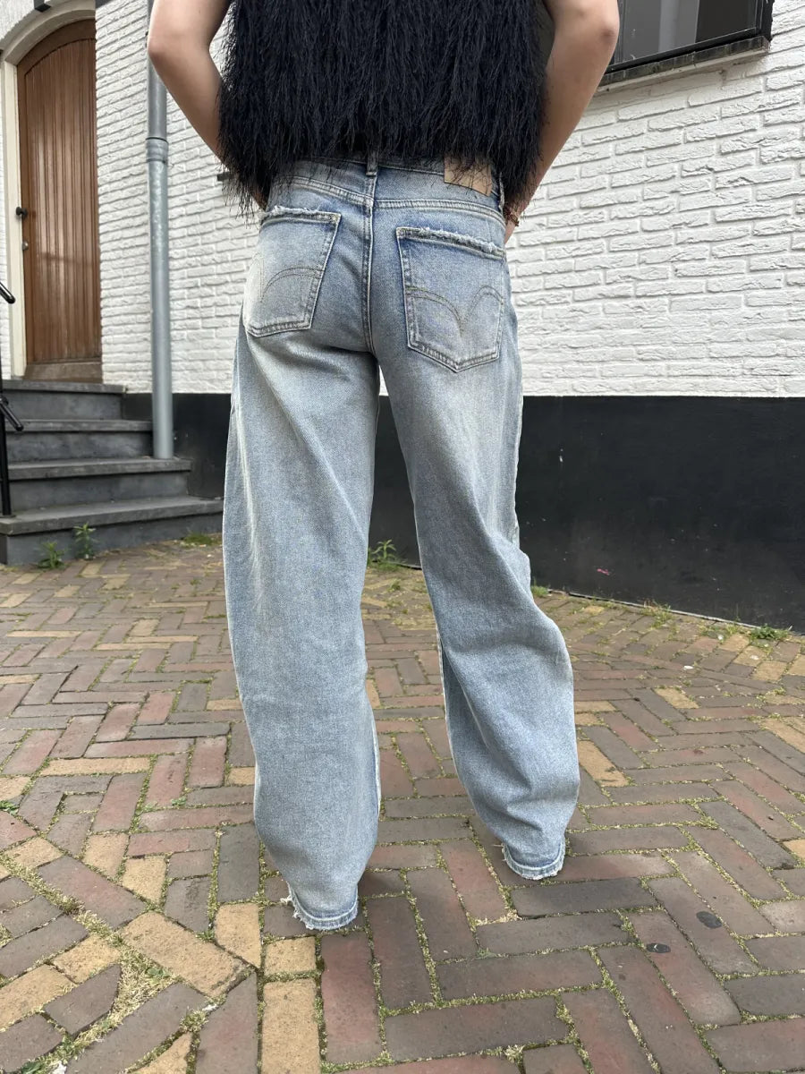 Barrel jeans dirty wash 3932 - mid blauw