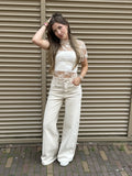  Tall wide leg jeans K9136 - beige