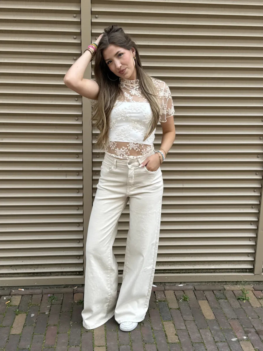  Tall wide leg jeans K9136 - beige