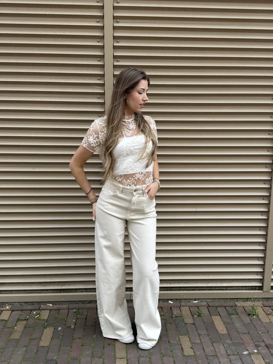  Tall wide leg jeans K9136 - beige