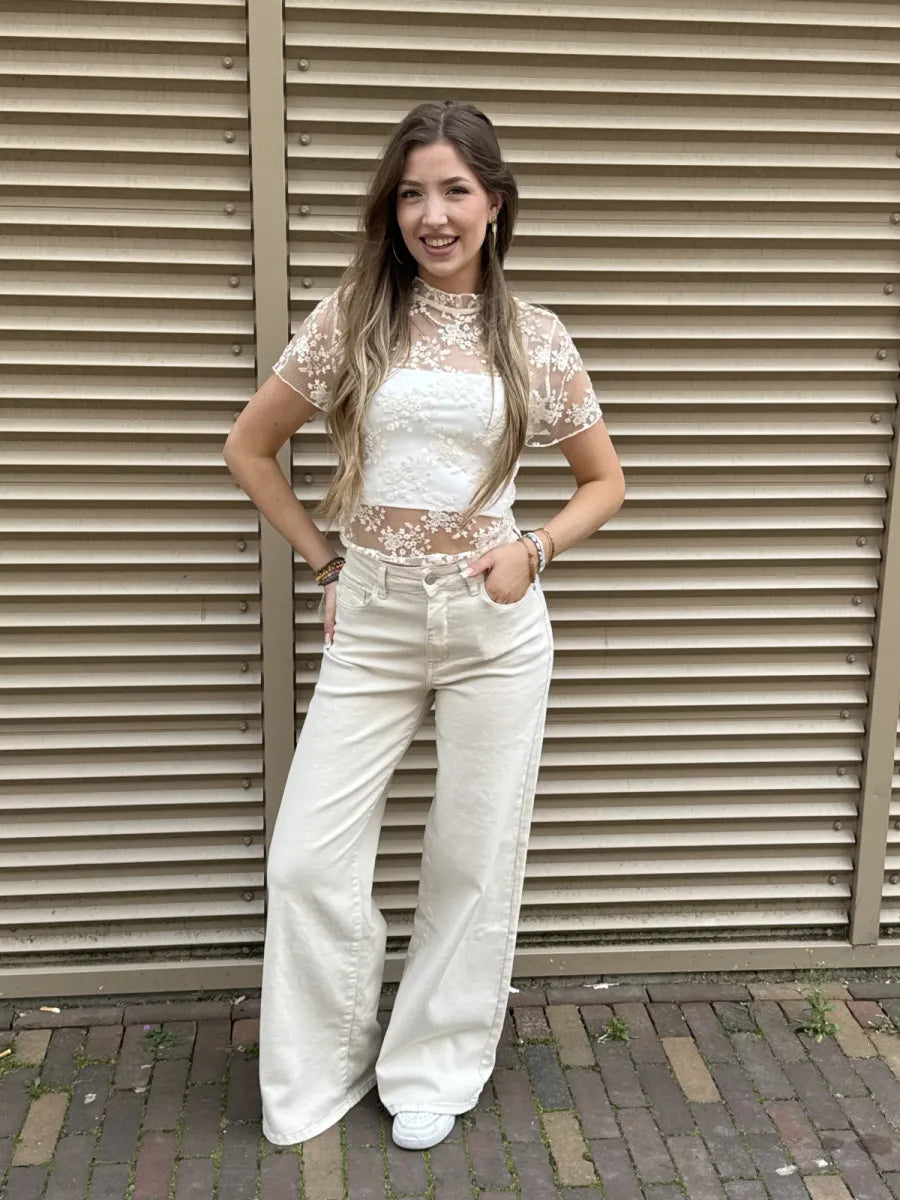  Tall wide leg jeans K9136 - beige