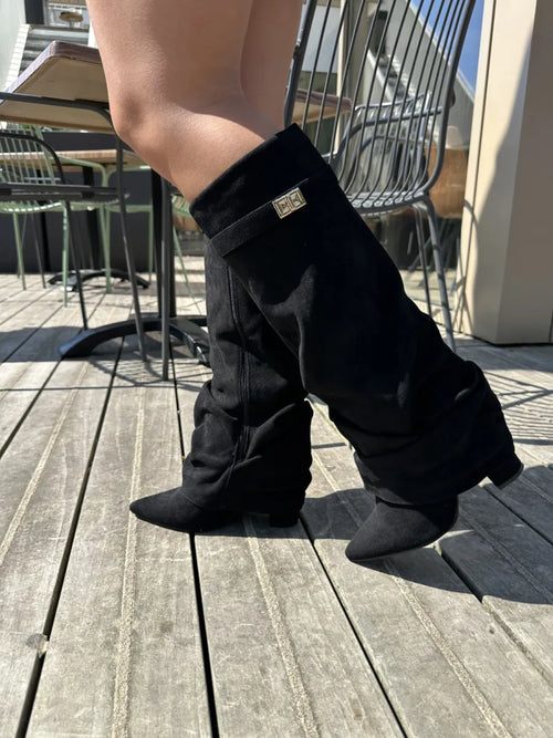  Belted overlay laarzen - zwart