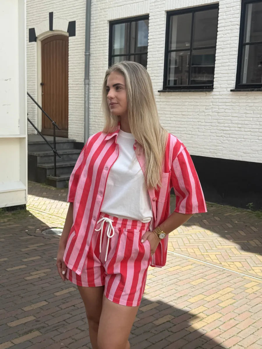  Gestreepte blouse Mandy - rood/ roze