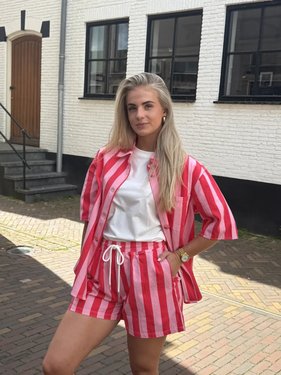  Gestreepte blouse Mandy - rood/ roze