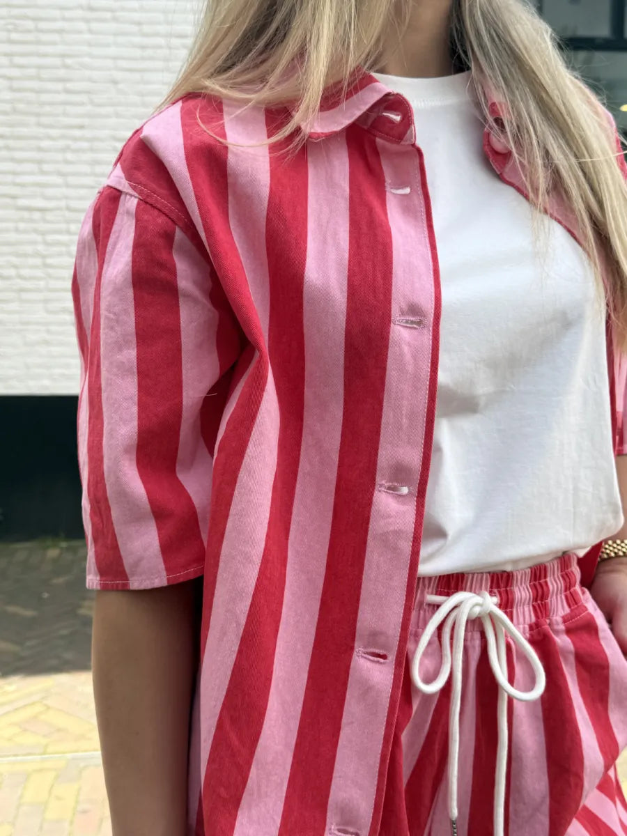  Gestreepte blouse Mandy - rood/ roze