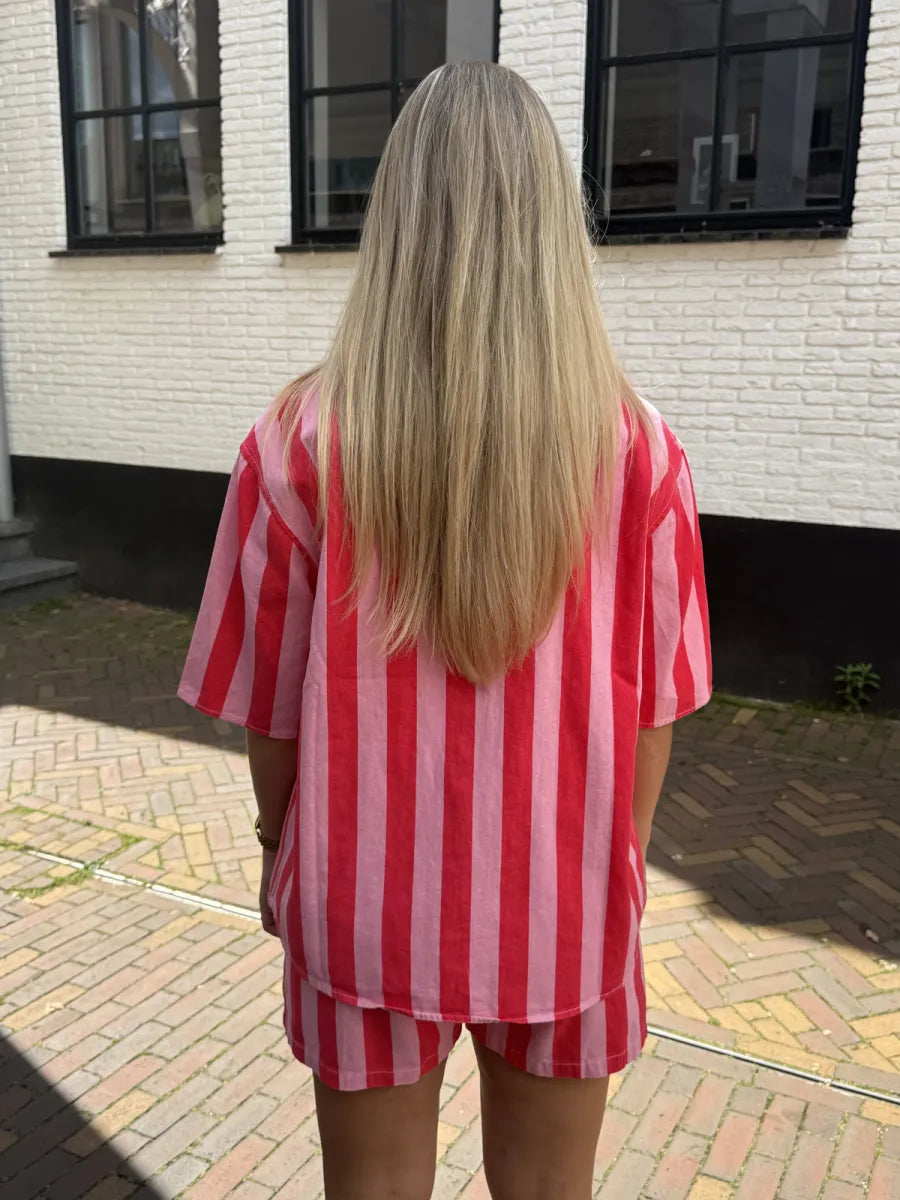 Gestreepte blouse Mandy - rood/ roze