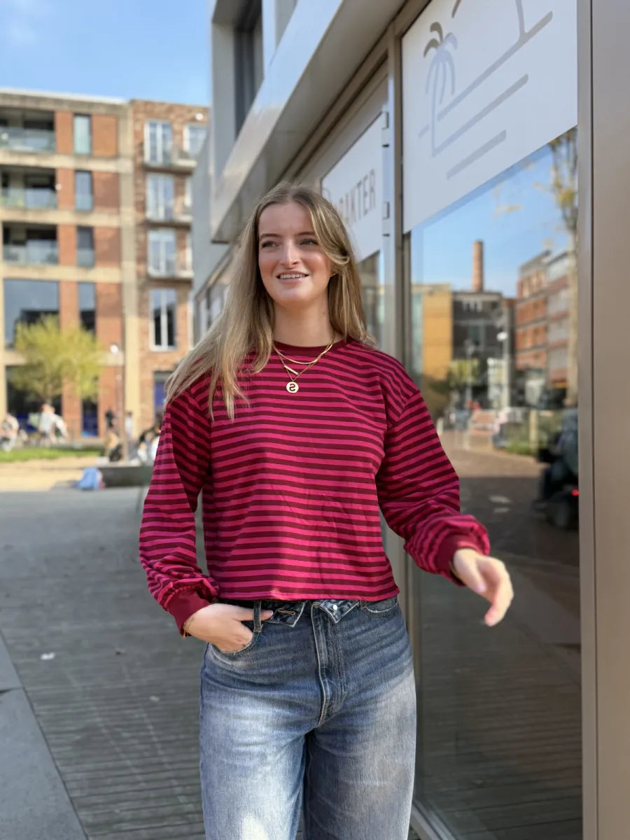  Longsleeve met overslag - bordeaux/ fuchsia