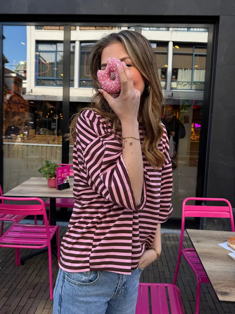  ZM - Gestreept shirt Loua - bruin/ roze