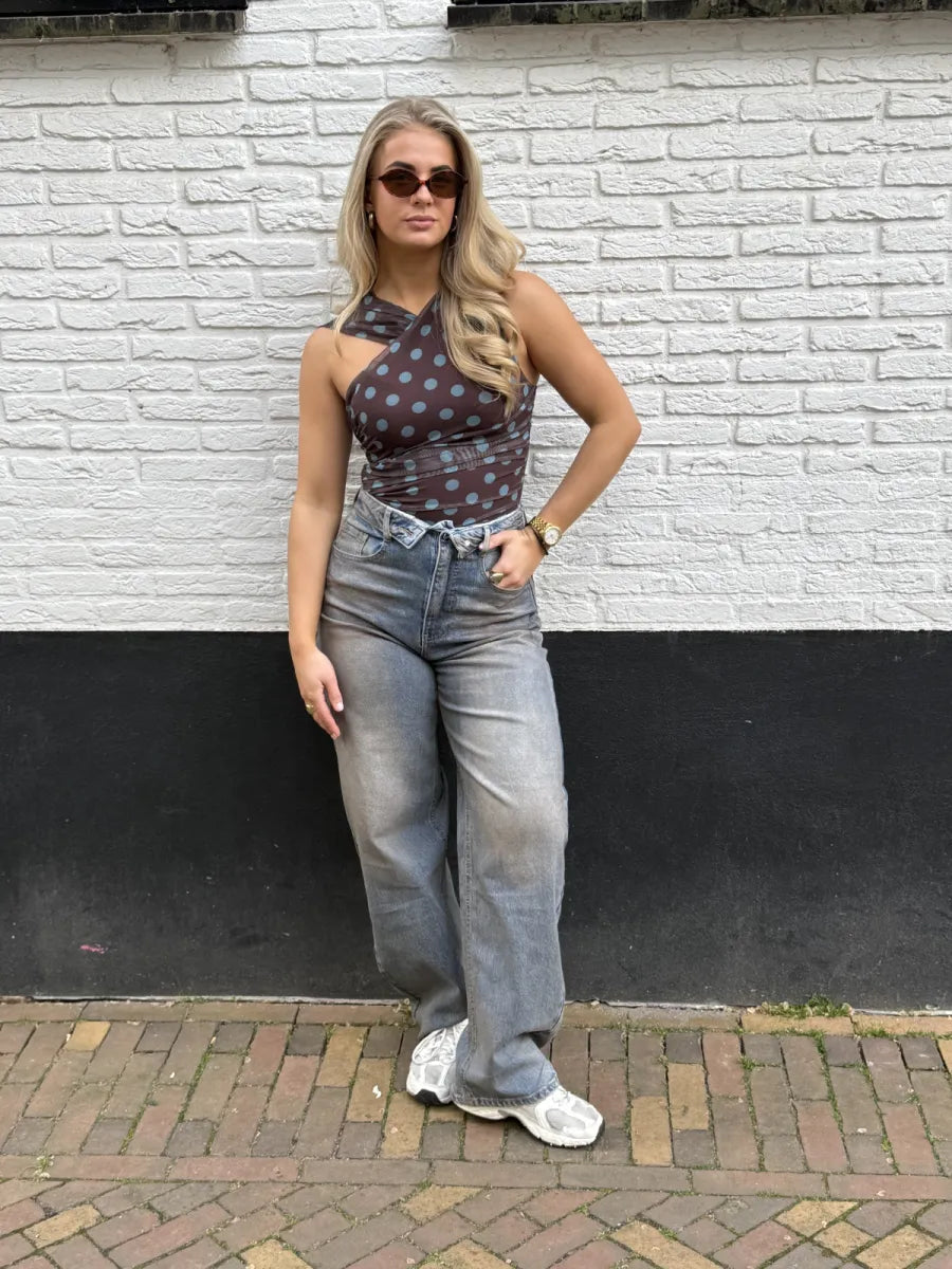  Dirty look folded jeans 3987 - donkerblauw