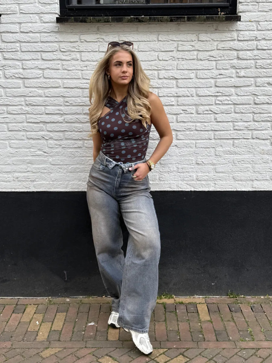  Dirty look folded jeans 3987 - donkerblauw