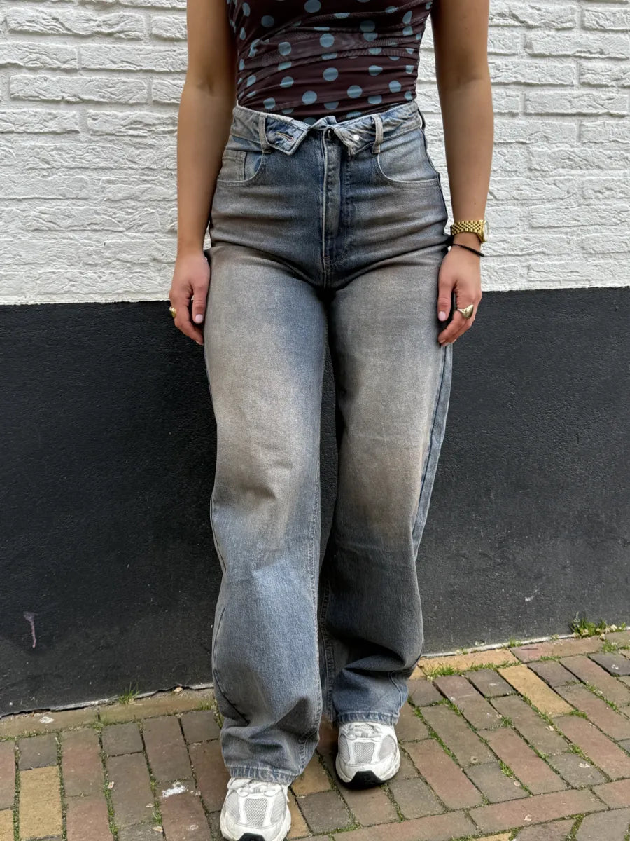  Dirty look folded jeans 3987 - donkerblauw