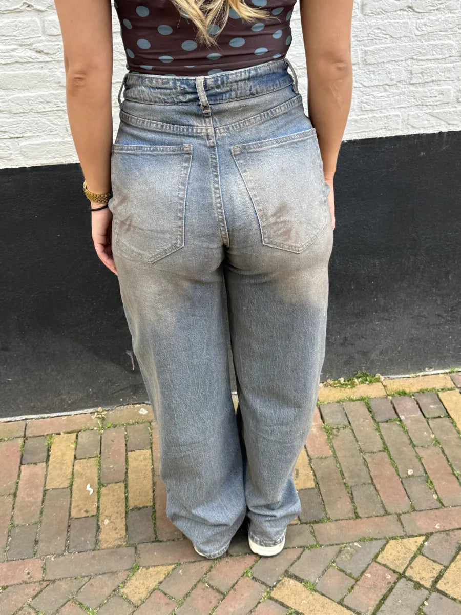  Dirty look folded jeans 3987 - donkerblauw