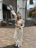  Folded waist wide leg jeans 3957 - beige