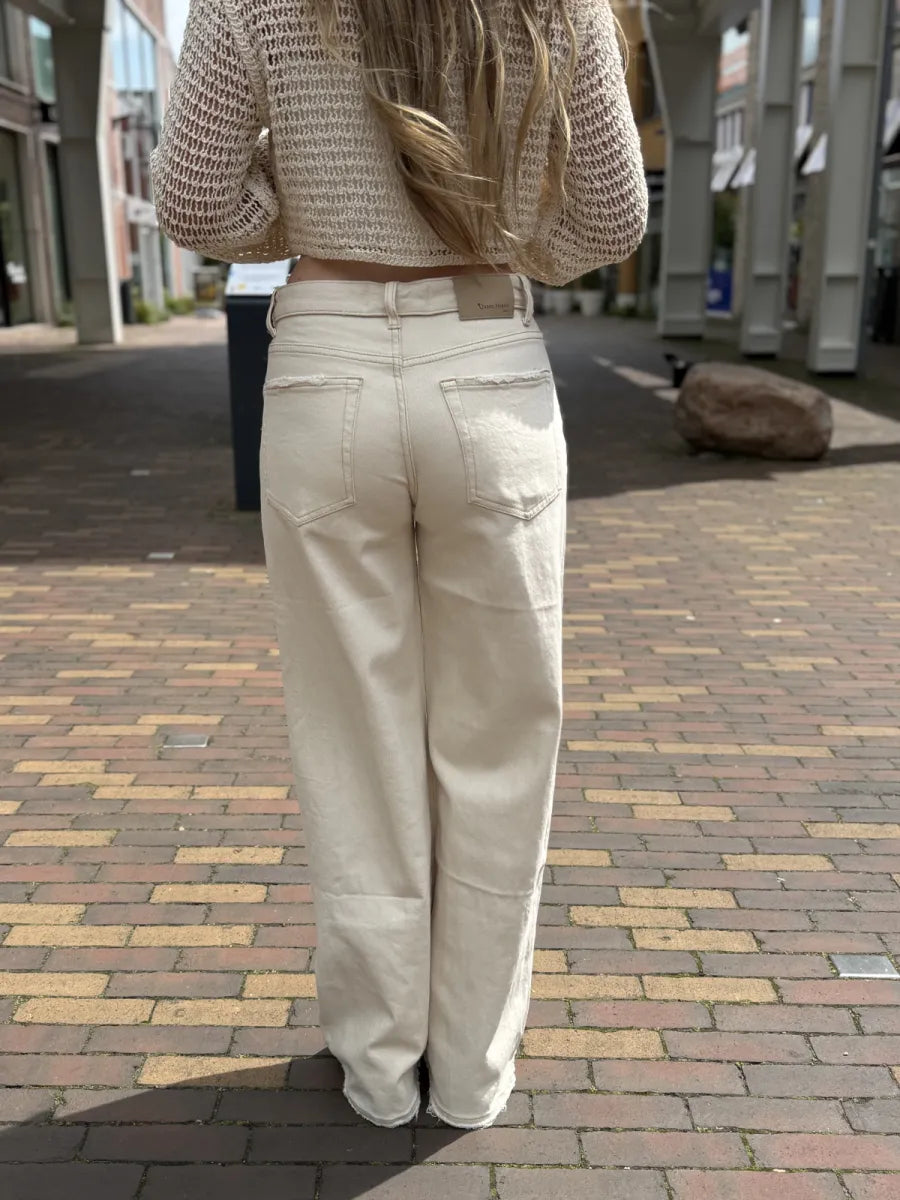  Folded waist wide leg jeans 3957 - beige