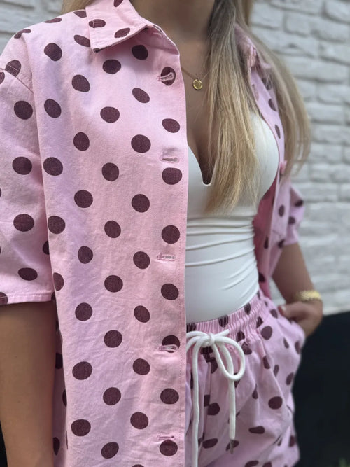  Gestipte blouse Wendy - roze/ bordeaux