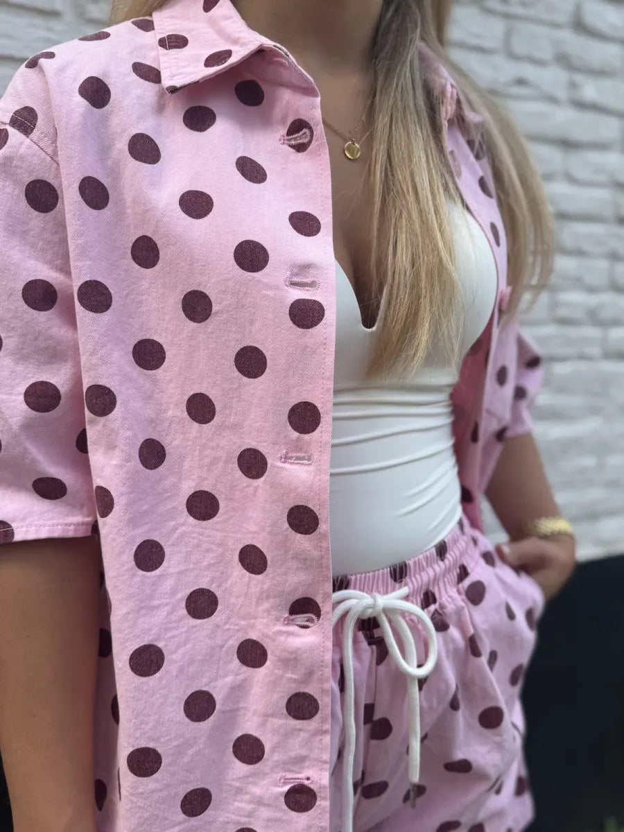  Gestipte blouse Wendy - roze/ bordeaux