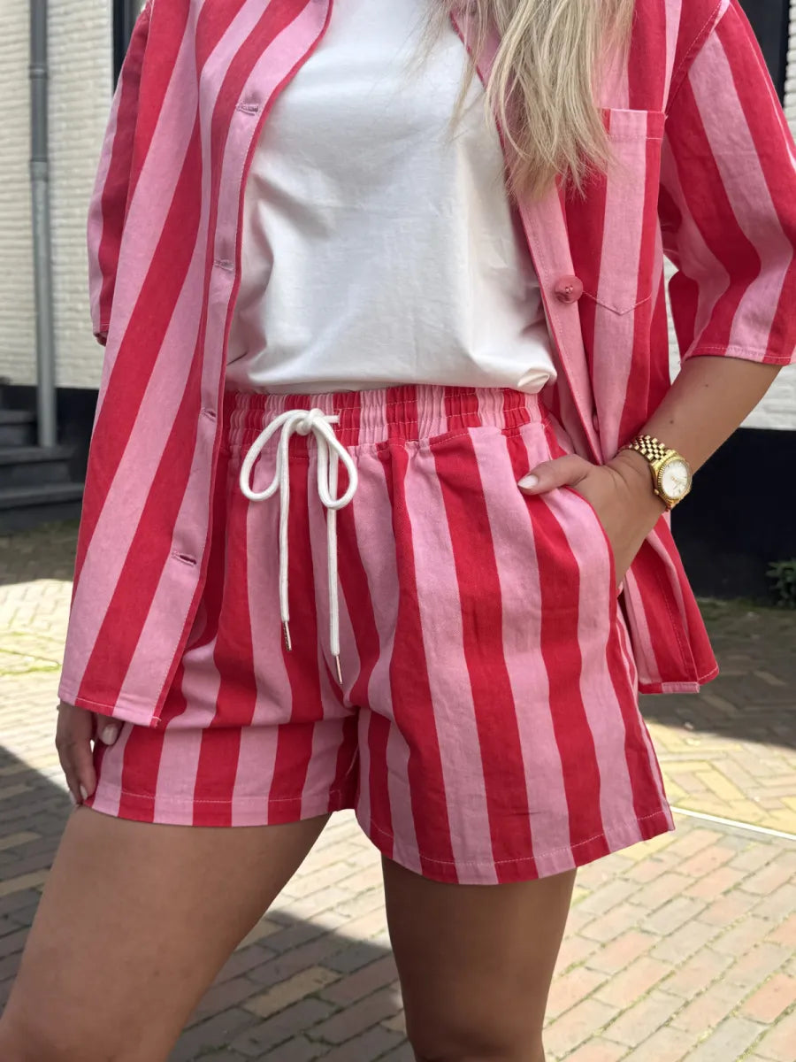  Gestreepte short Mandy - rood/ roze