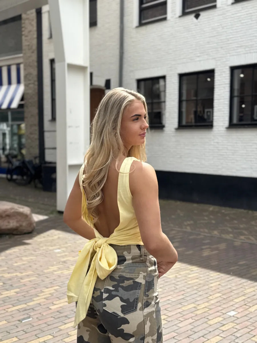  Linnen strik top met open rug - geel