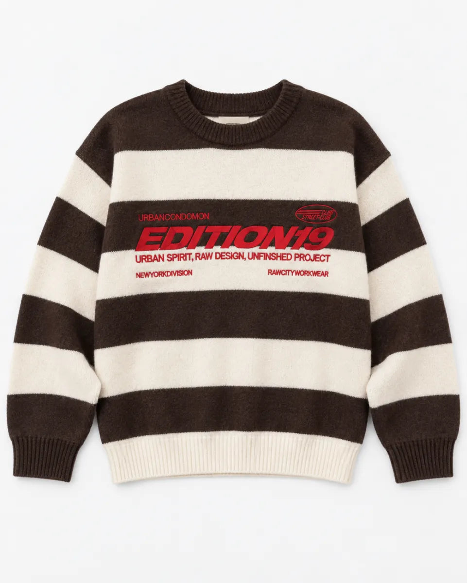  Gestreepte trui EDITION - bruin/ ecru