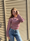  Getailleerde longsleeve met streepjes - bordeaux/ roze