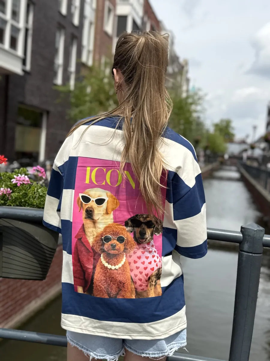  Gestreept iconic dogs shirt - navy/ ecru