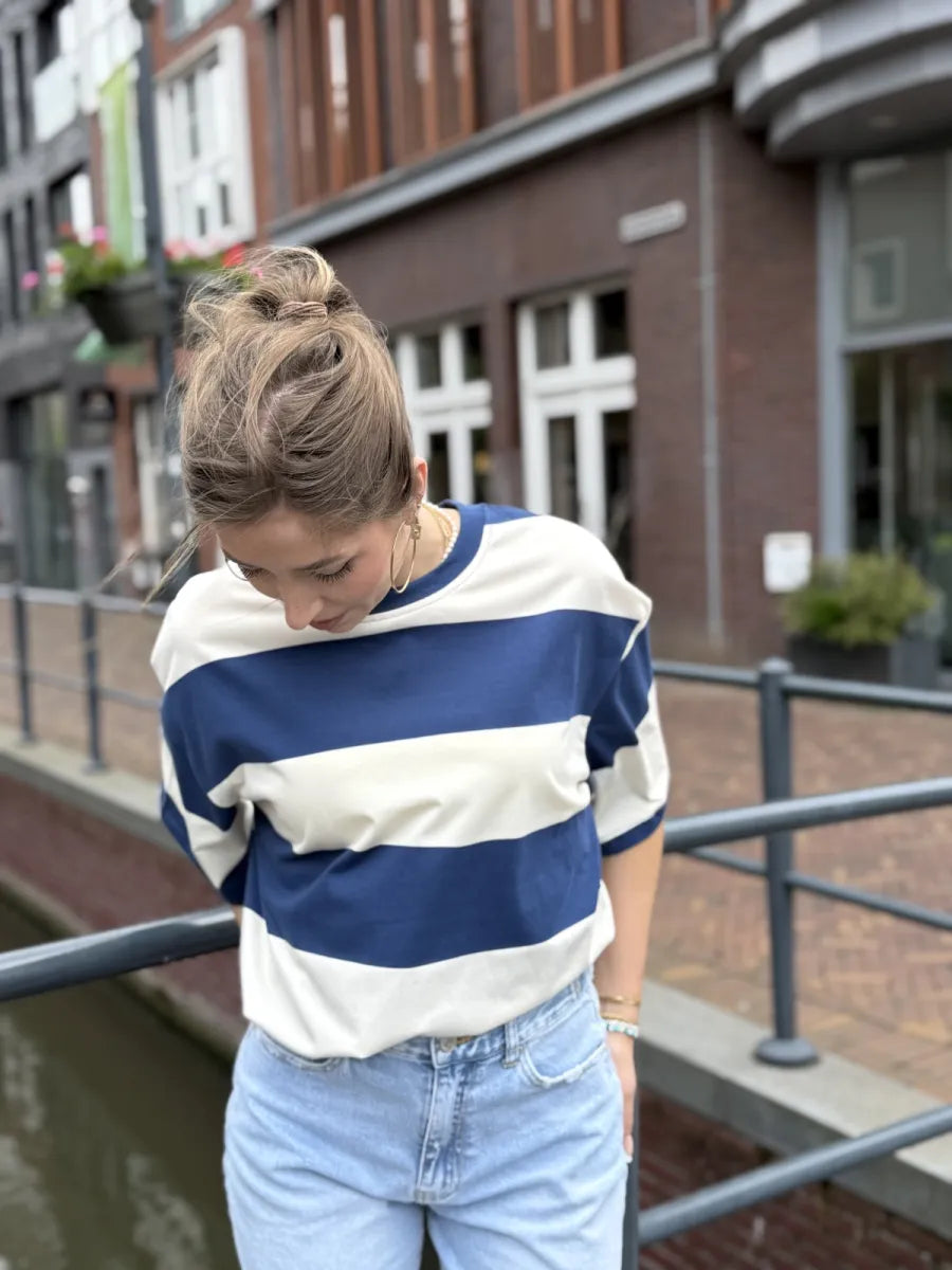  Gestreept iconic dogs shirt - navy/ ecru