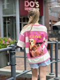  Gestreept iconic dogs shirt - roze/ ecru