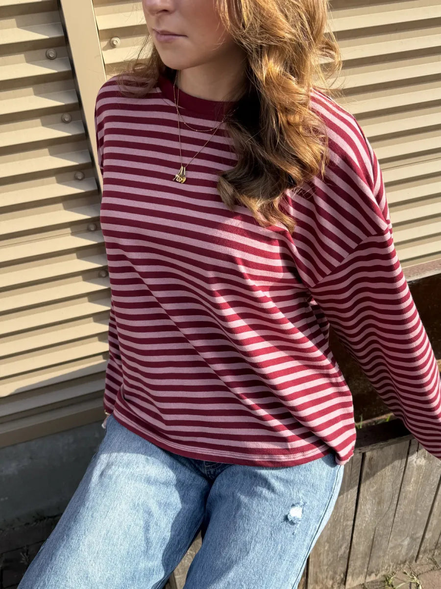  ZM - gestreepte longsleeve Jenna - bordeaux/ roze