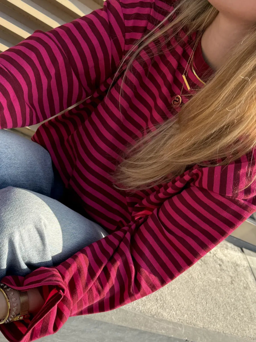  ZM - gestreepte longsleeve Jenna - bordeaux/ fuchsia