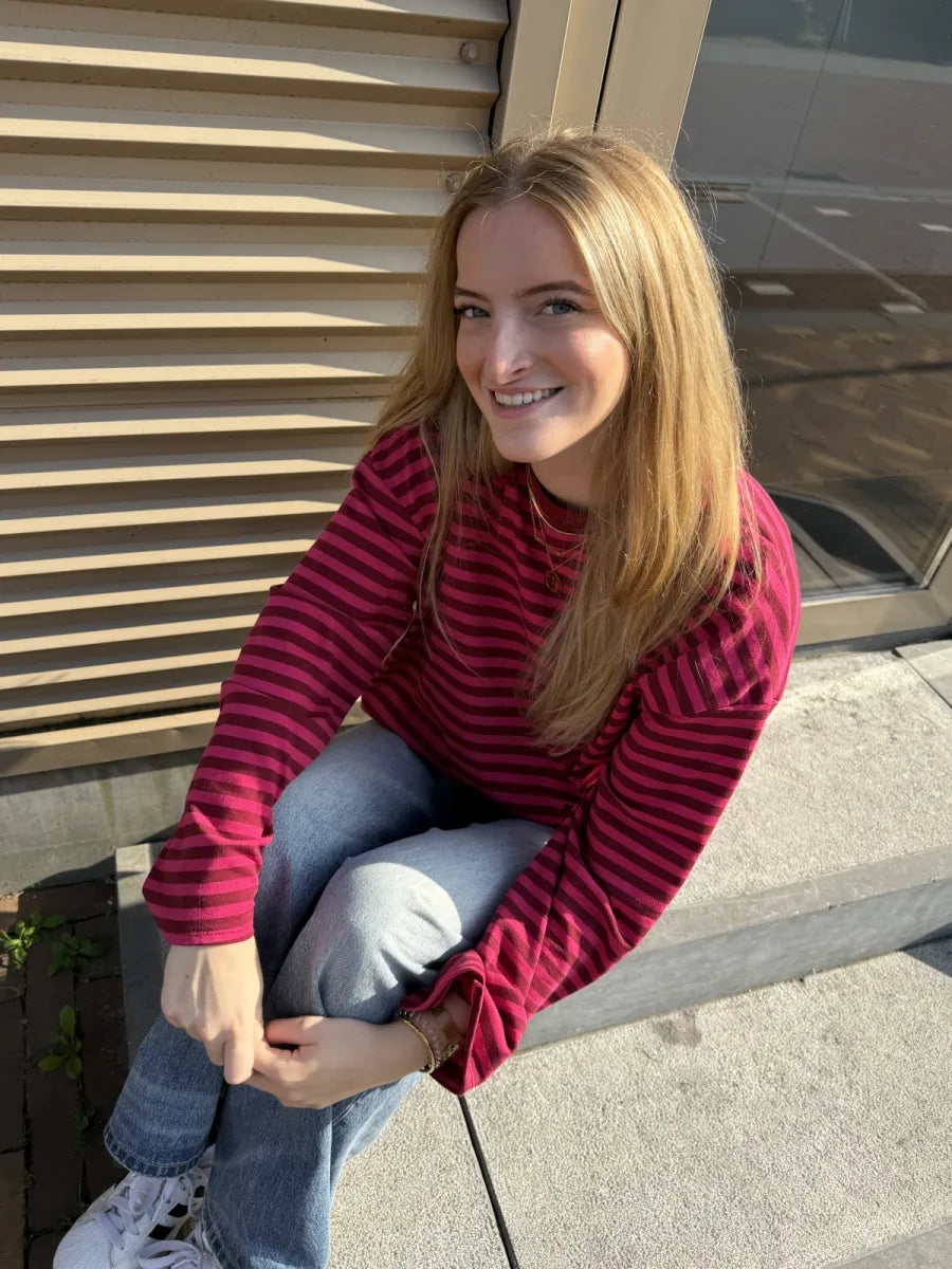  ZM - gestreepte longsleeve Jenna - bordeaux/ fuchsia
