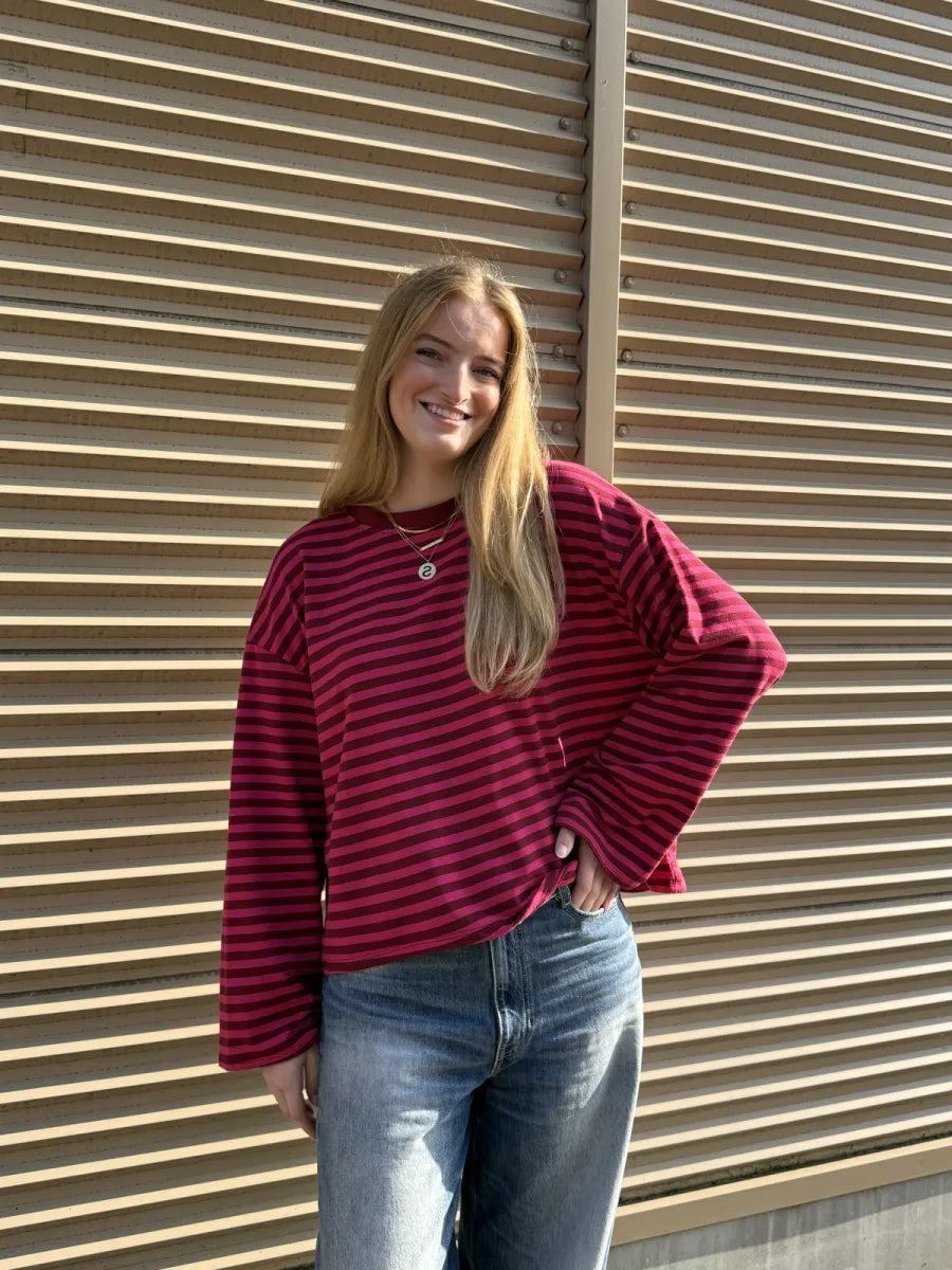  ZM - gestreepte longsleeve Jenna - bordeaux/ fuchsia