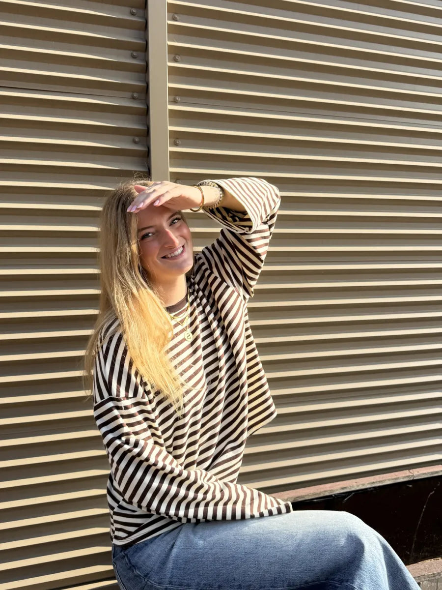  ZM - gestreepte longsleeve Jenna - bruin/ ecru