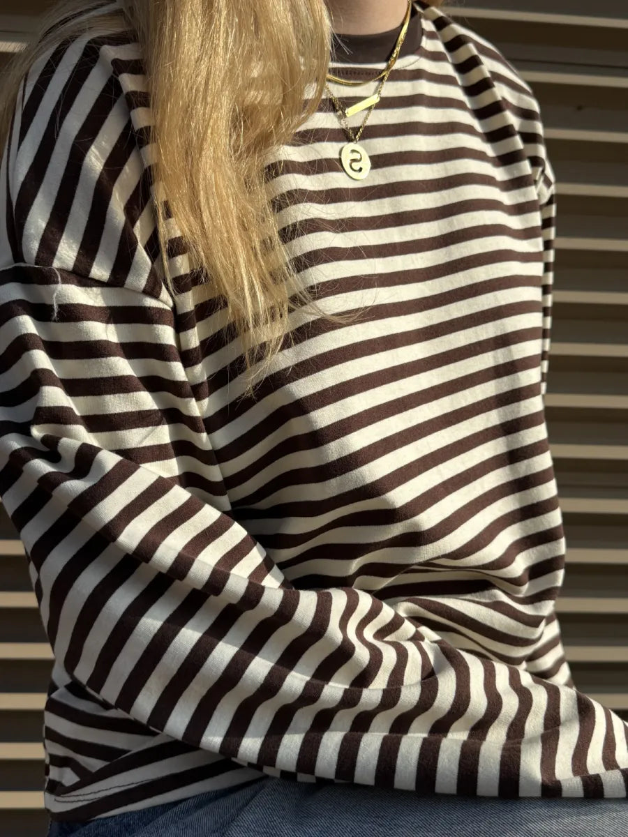 ZM - gestreepte longsleeve Jenna - bruin/ ecru