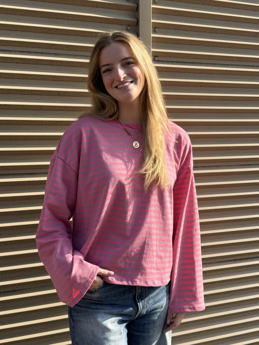  ZM - gestreepte longsleeve Jenna - fuchsia/ roze