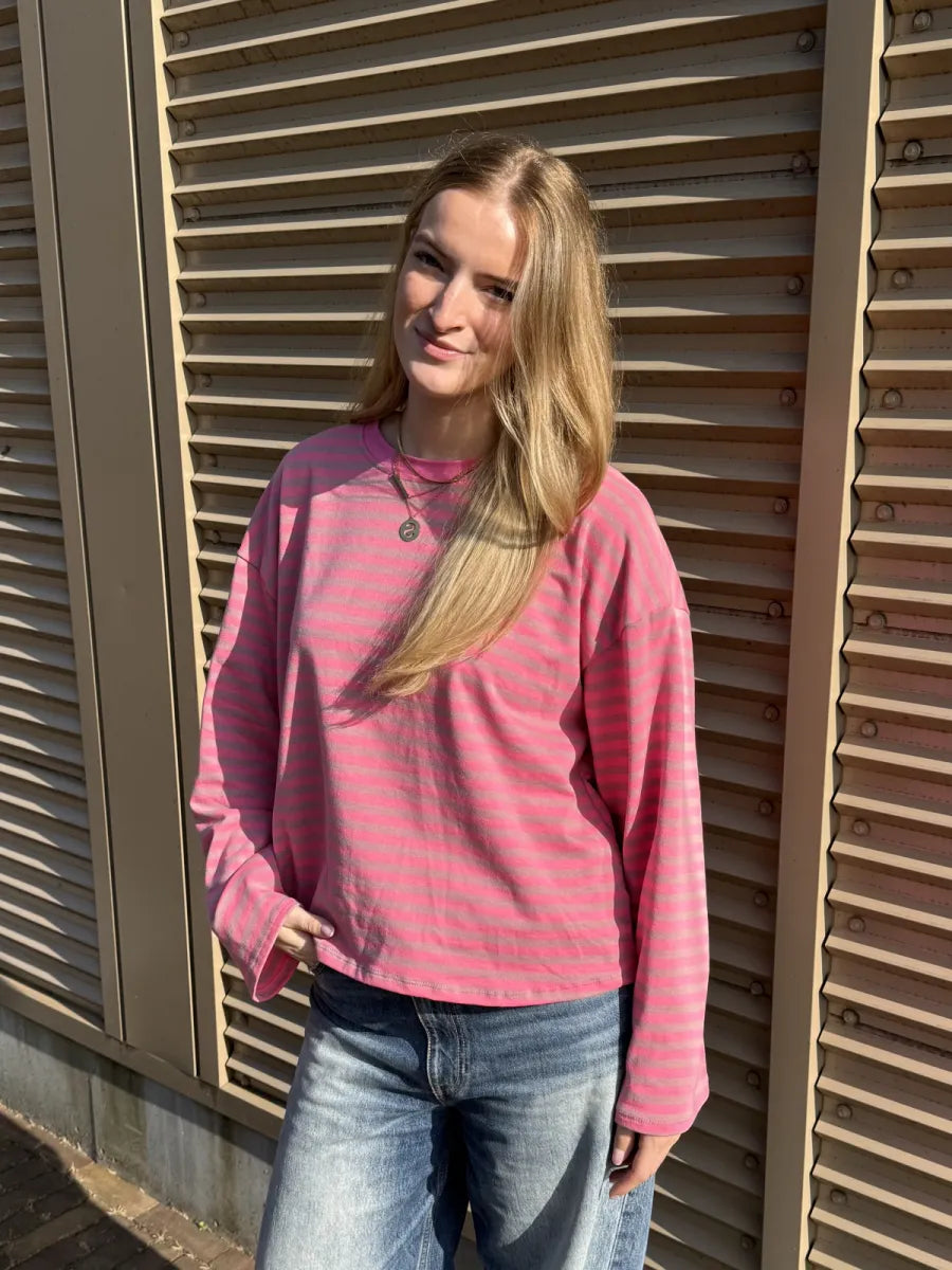  ZM - gestreepte longsleeve Jenna - fuchsia/ roze