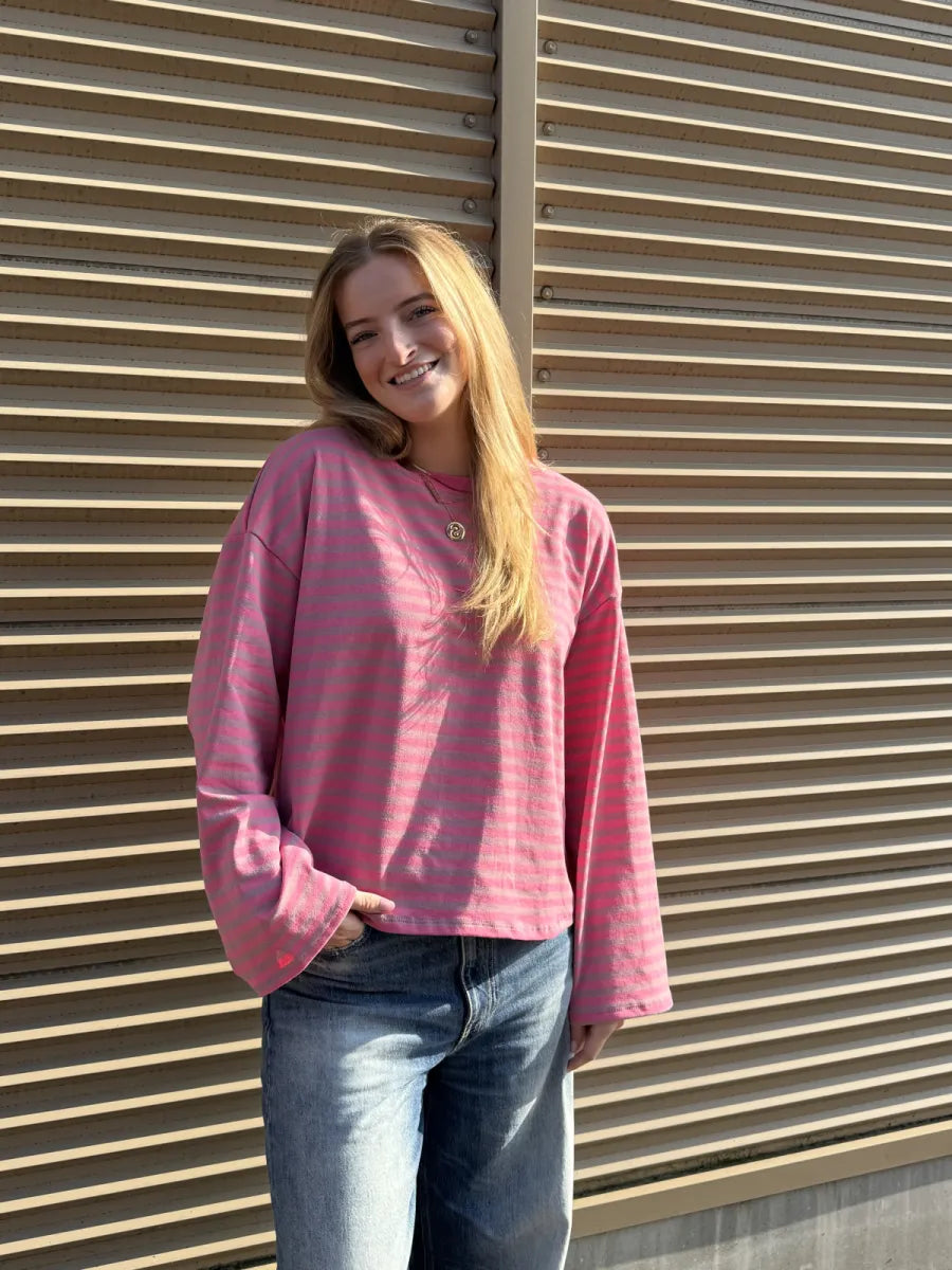  ZM - gestreepte longsleeve Jenna - fuchsia/ roze